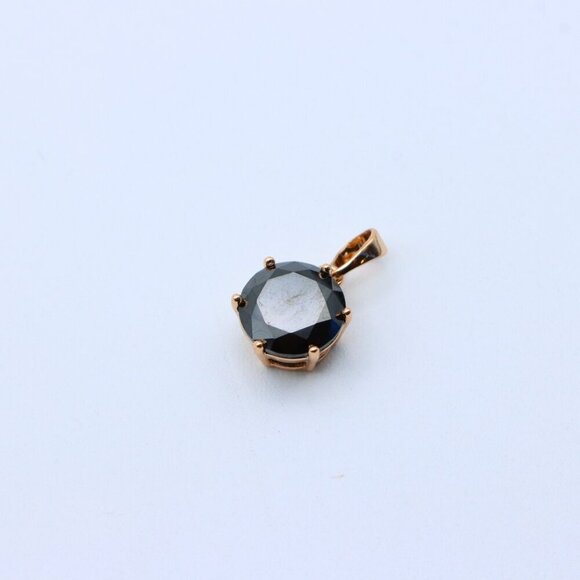 "Round Black Stone Rose Gold Pendant with Classic Prong Setting, XPPT1261 - Picture 9 of 13